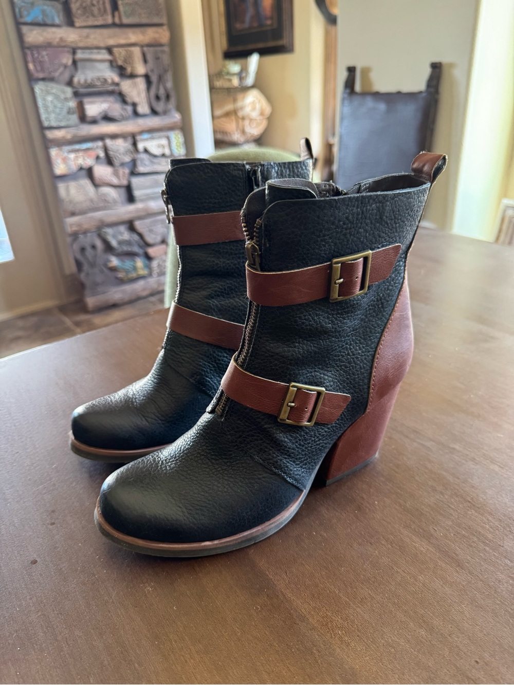 Kork-Ease Richard Black and Brown Buckle Ankle Boots